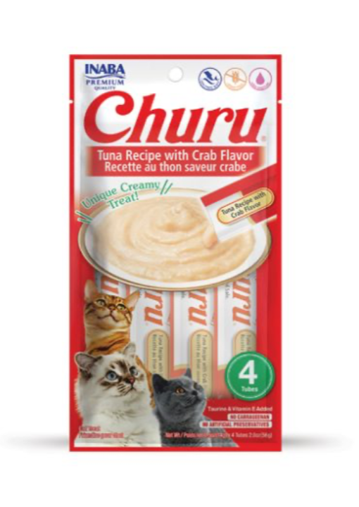 Inaba Churu Sabor Atún con sabor a Camarón Snack Premio Cremoso para gatos 4 tubos 14gr c/u