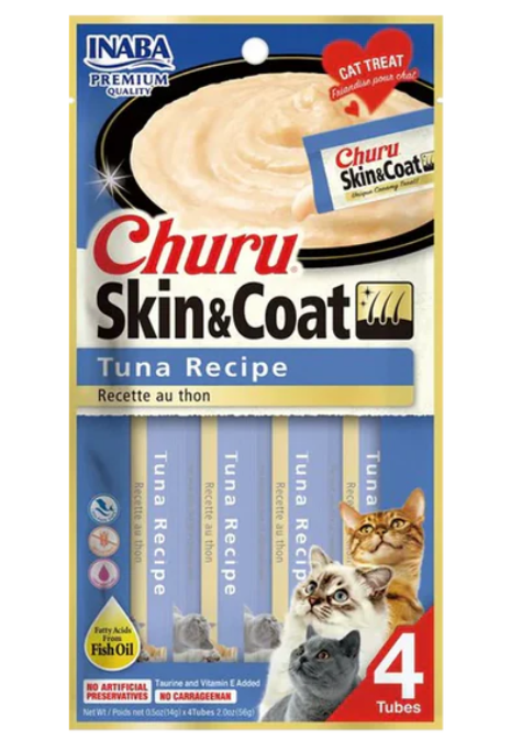 Inaba Churu Skin & Coat Sabor Atún Snack Premio Cremoso para Gatos 4 tubos 14gr. c/u